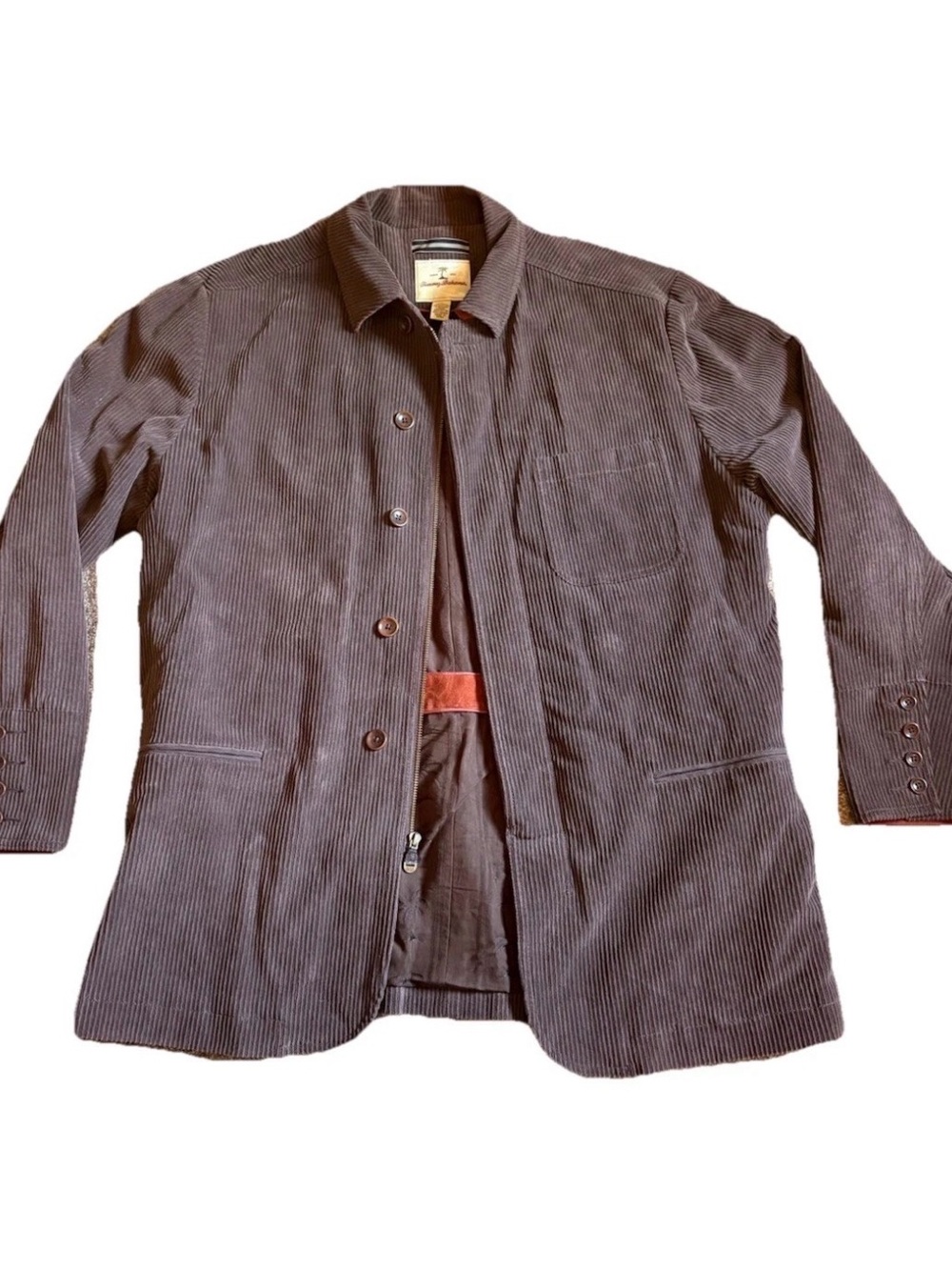 Tommy Bahama Men's Dark Brown Lined Corduroy Zip Button Jacket Silk Blend Blazer